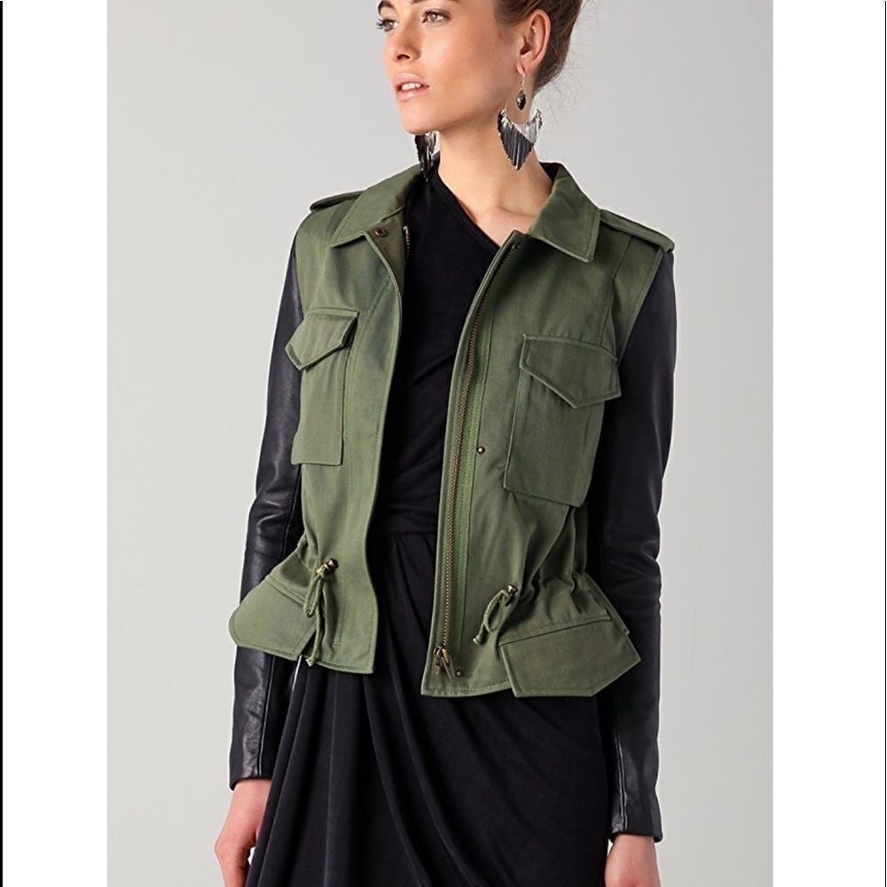 Olive Green and Black Women's Jacket - Picture 2 of 8